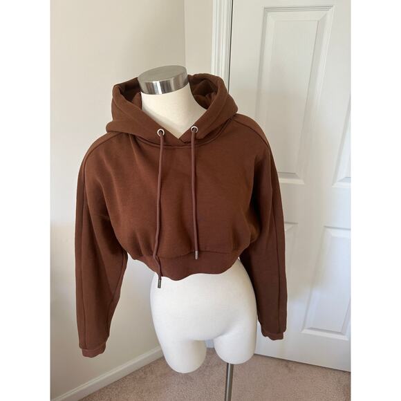 Naked Wardrobe brown cropped hooded sweatshirt, size small - Picture 1 of 7